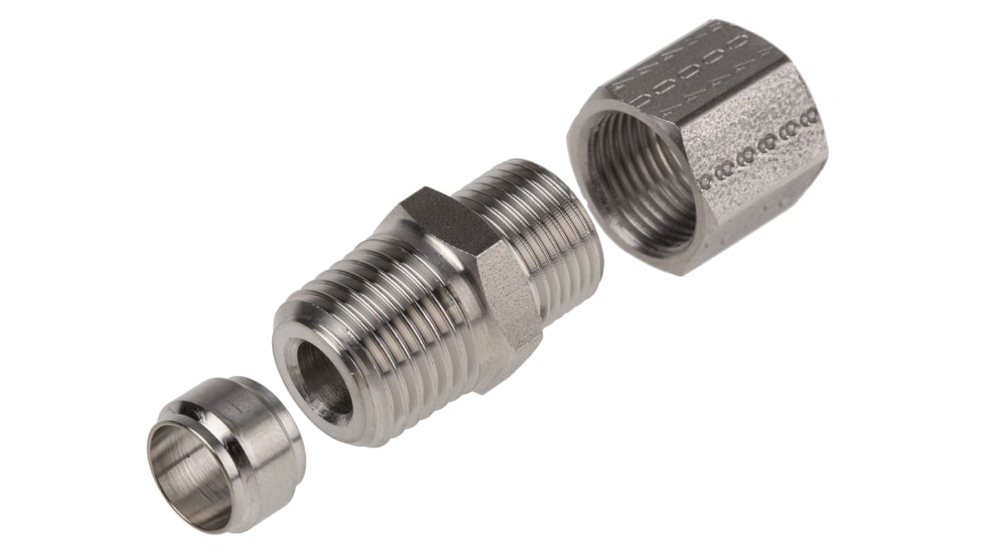 Legris Stainless Steel Pipe Fitting, Straight Hexagon Coupler, Male BSP 1/4in