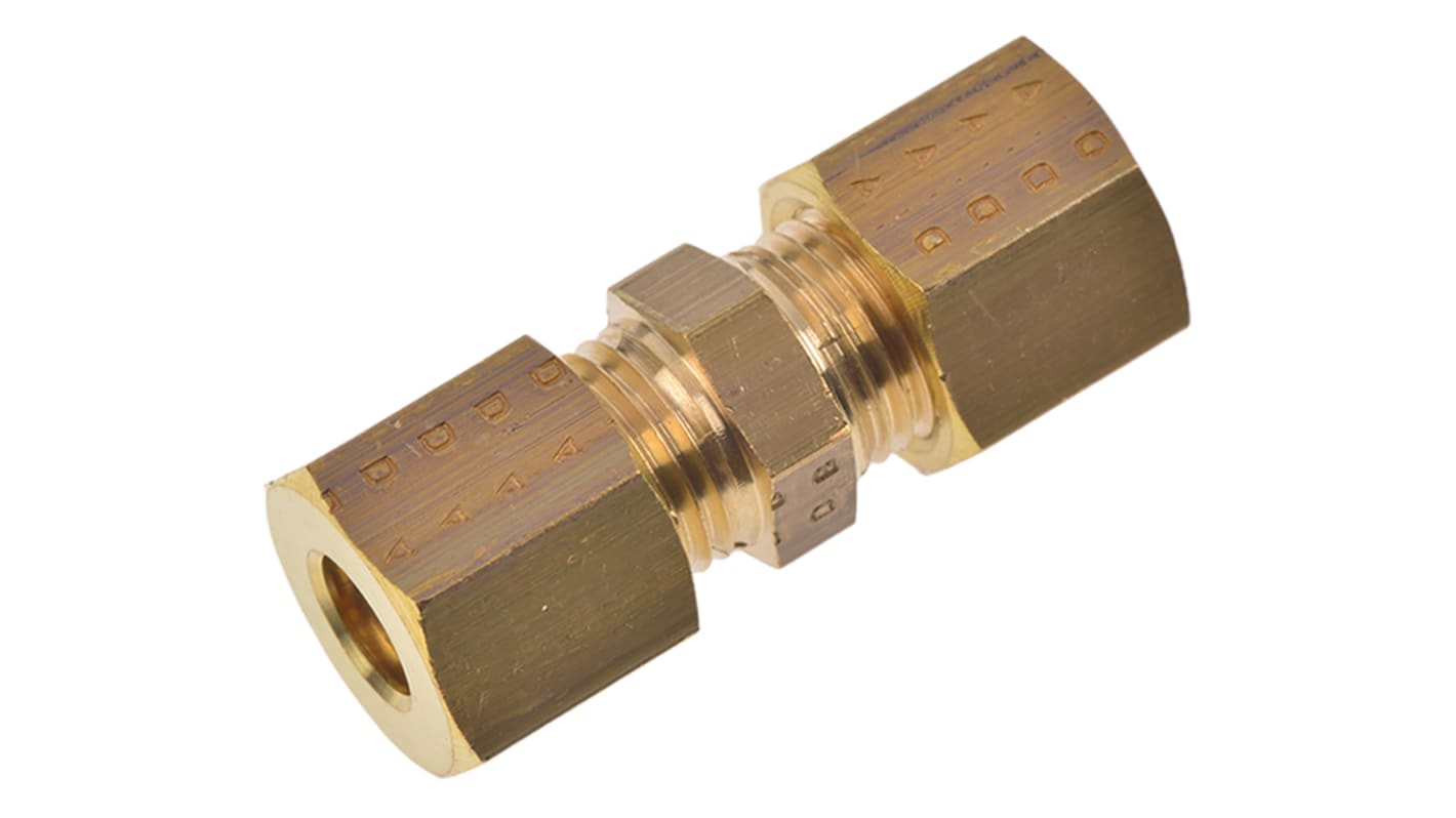 Legris Brass Pipe Fitting, Straight Compression Union, Female to Female 6mm