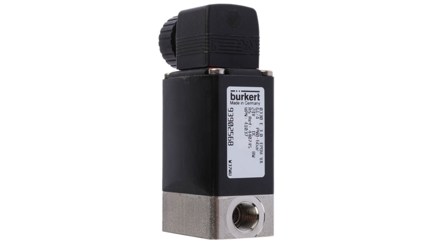 Burkert Solenoid Valve 041037, 3 port(s) , NO/NC, 24 V dc, 1/4in