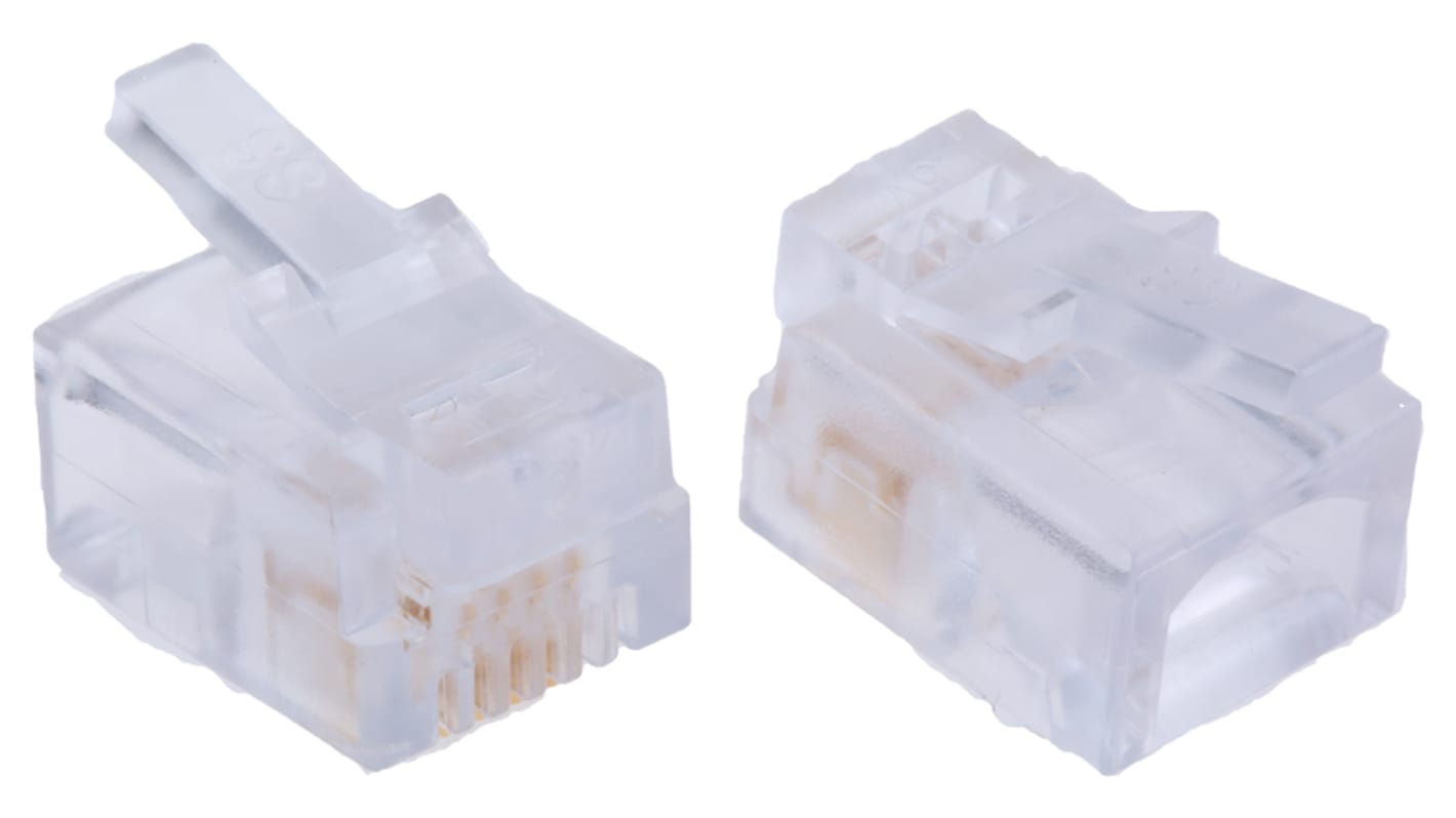 Conector RJ14 Cat3 Macho Bel-Stewart serie 940-SP, de 6P/4C vías, apantallamiento UTP