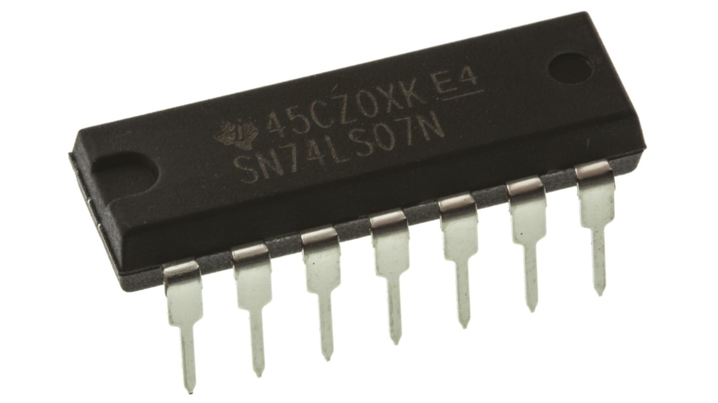 Texas Instruments SN74LS07N, Buffer, driver, LS, Åben kollektor, Ikke-inverterende, 14 ben PDIP