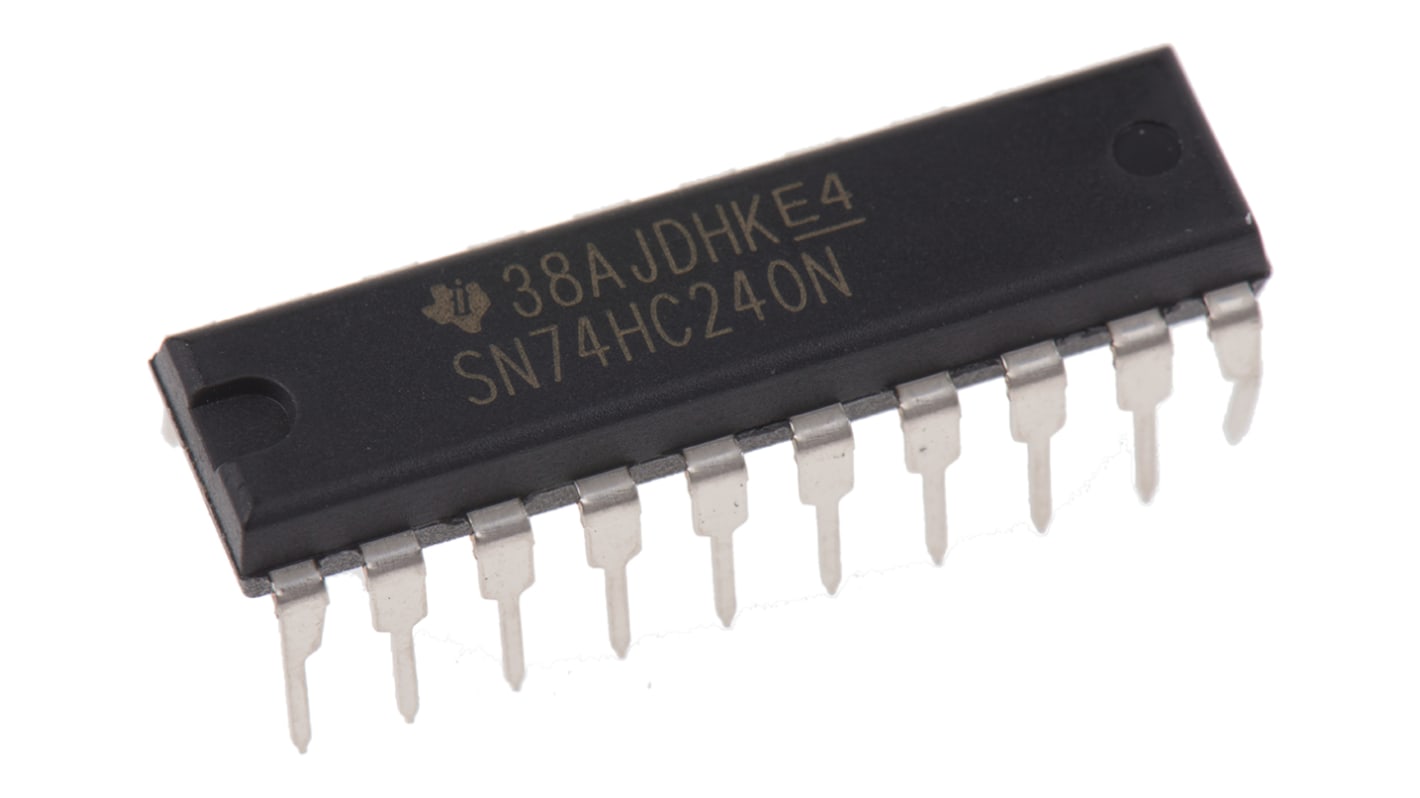 Texas Instruments SN74HC240N Octal-Channel Buffer & Line Driver, 3-State, Inverting, 20-Pin PDIP