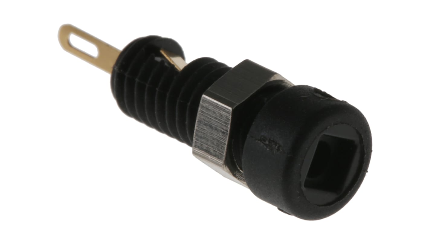 Conector banana hembra Hembra, 6A, 60V dc, Contacto Oro, Níquel, Negro