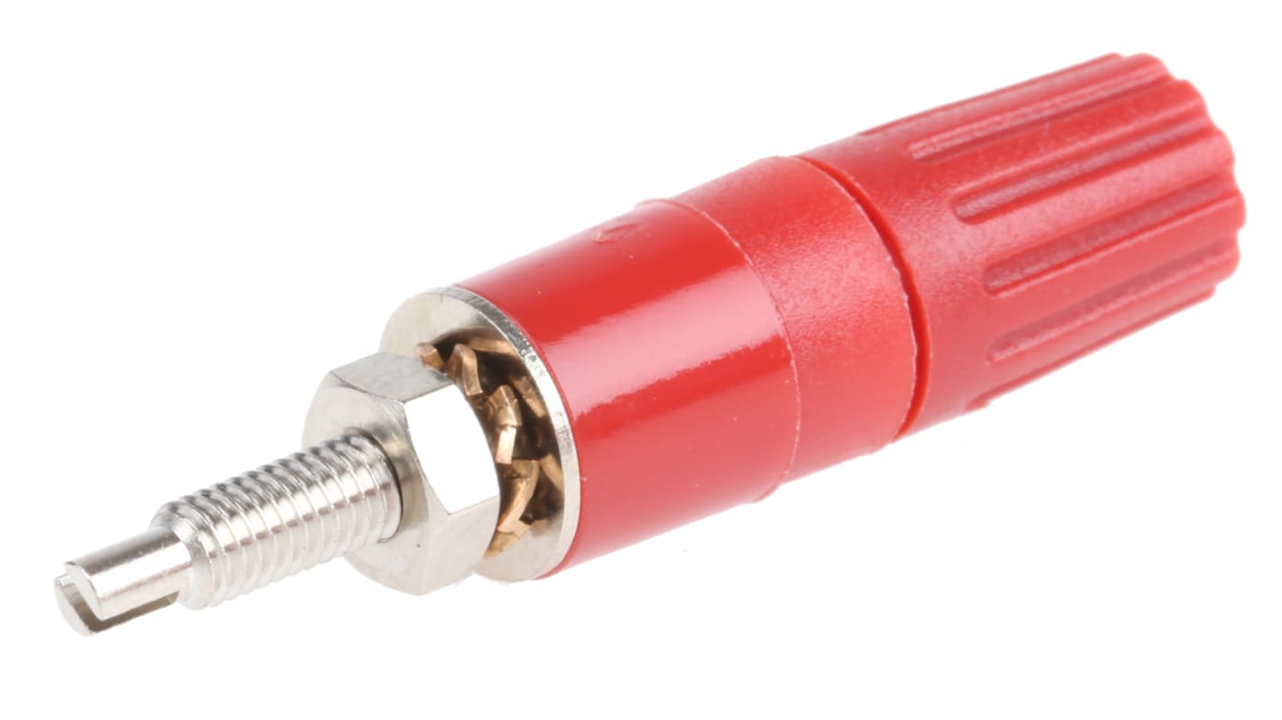 Staubli 15A, Red Binding Post With Brass Contacts and Nickel Plated - 2mm Hole Diameter