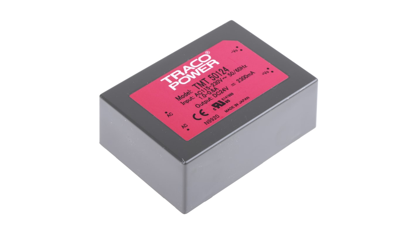 TRACOPOWER Switching Power Supply, TMT 50124, 24V dc, 2.3A, 50W, 1 Output, 85 → 264 V ac, 85 → 370 V dc