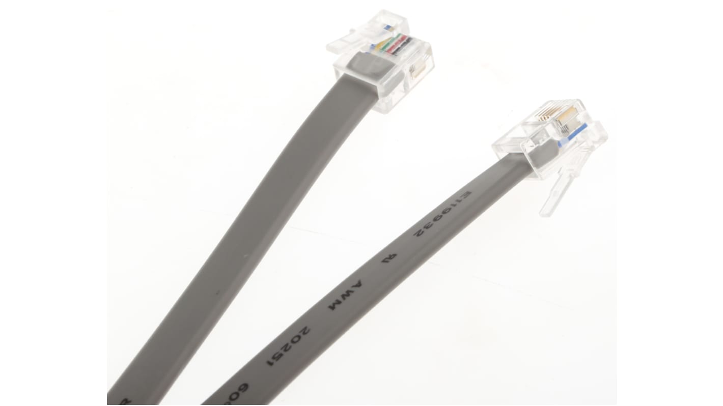 RS PRO Female MMJ to Male MMJ Telephone Extension Cable, Grey Sheath