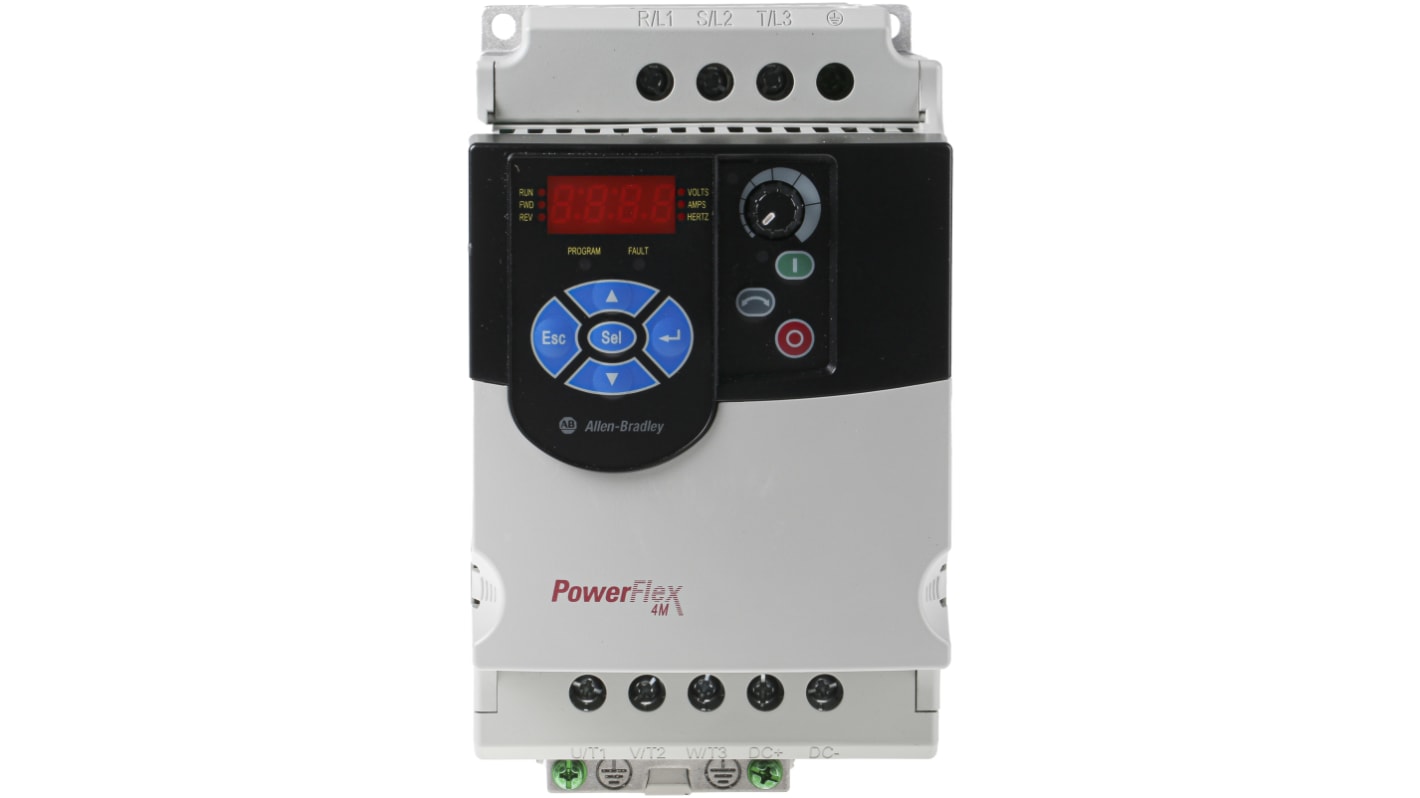 Allen Bradley Inverter Drive, 2.2 kW, 3 Phase, 480 V ac, 6 A, PowerFlex 4M Series