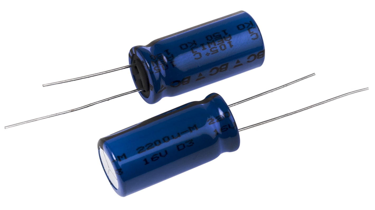 Condensador electrolítico Vishay serie 150 RMI, 2200μF, ±20%, 16V dc, Radial, Orificio pasante, 12.5 (Dia.) x 25mm,