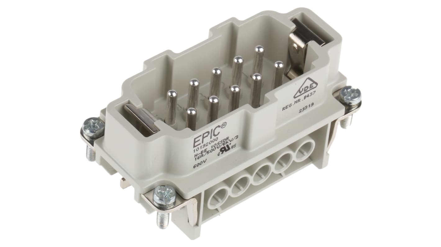 Epic Contact H-BE Robustes Power Steckverbinder-Modul, 10-polig 16A Stecker, Schrauben