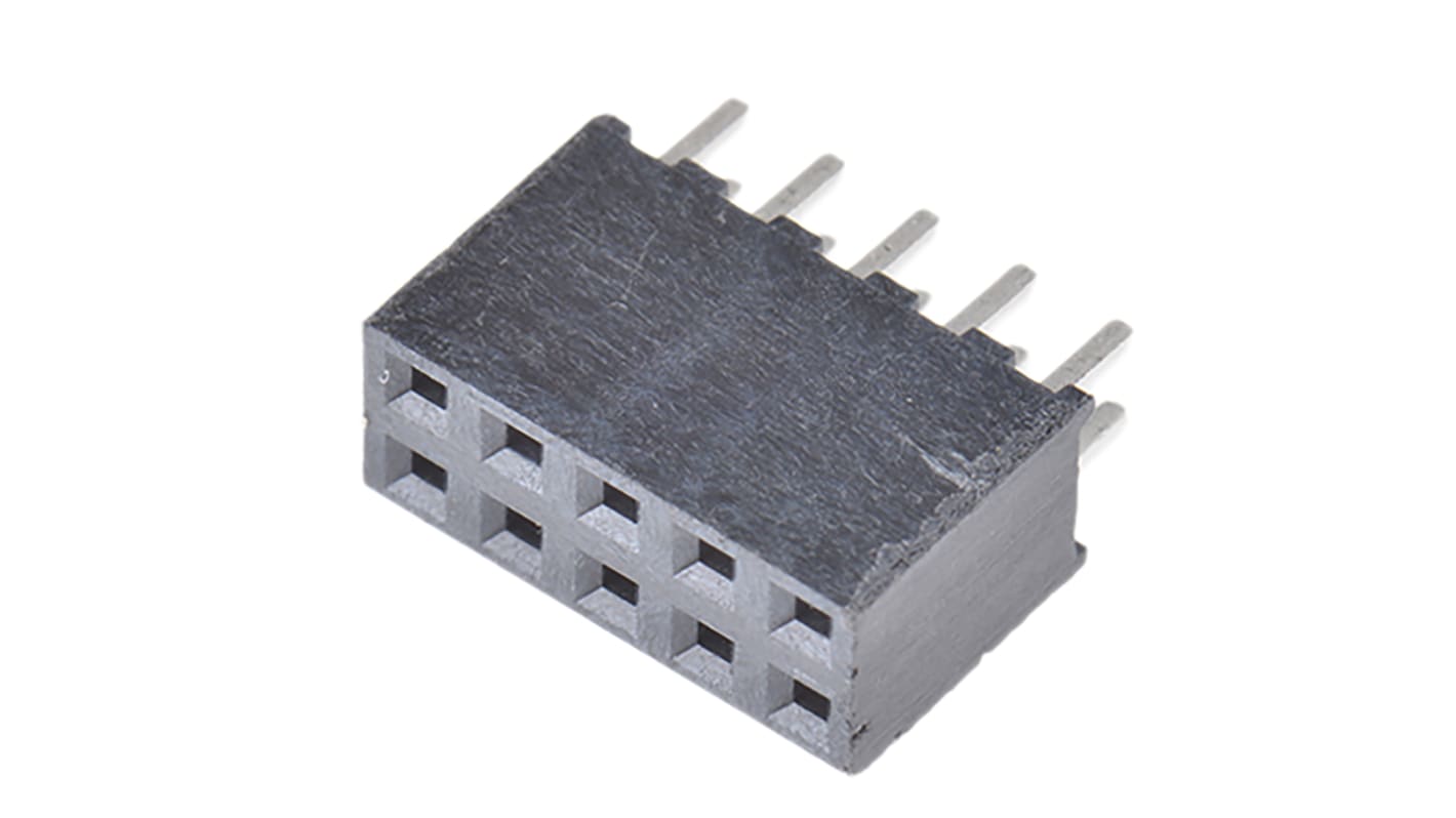 Conector hembra para PCB Samtec serie SQT, de 10 vías en 2 filas, paso 2mm, 450 V, 5.5A, Montaje en orificio pasante,