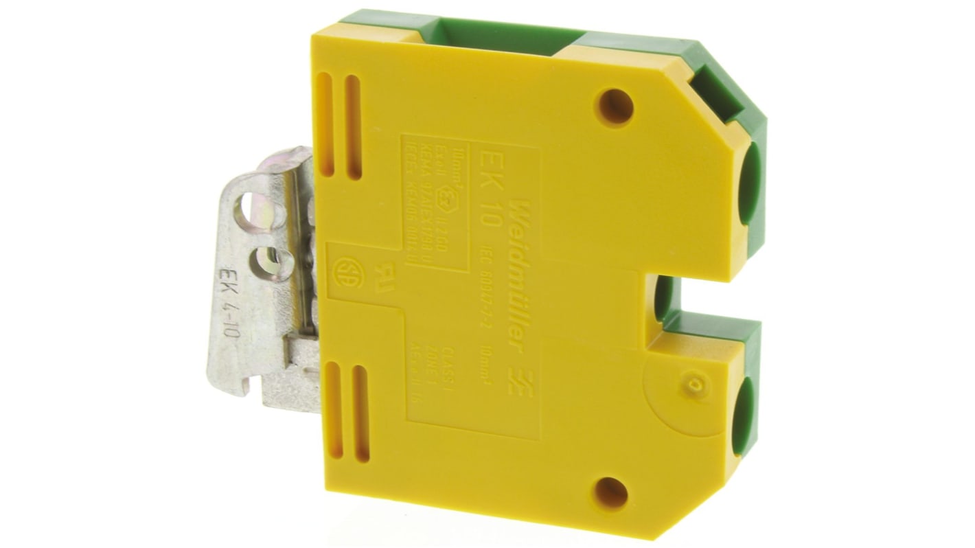 Weidmüller 2-Way EK 10 Earth Terminal Block, 14 → 8 AWG Wire, Screw Down, Nylon Housing, ATEX