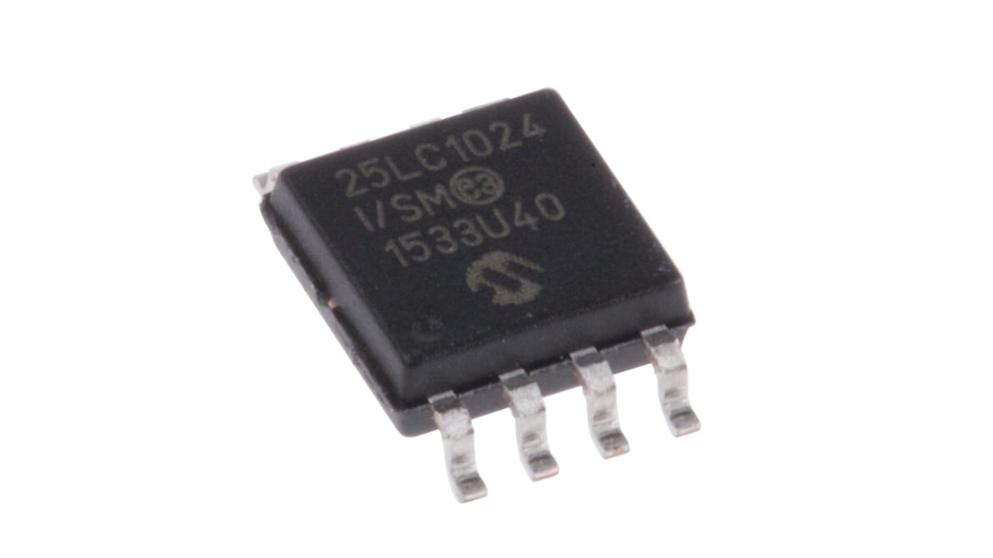 standard: AEC-Q100Sériová paměť EEPROM 25LC1024-I/SM, 1Mbit 128k x 8bitů, Sériové - SPI 50ns, počet kolíků: 8, SOIJ