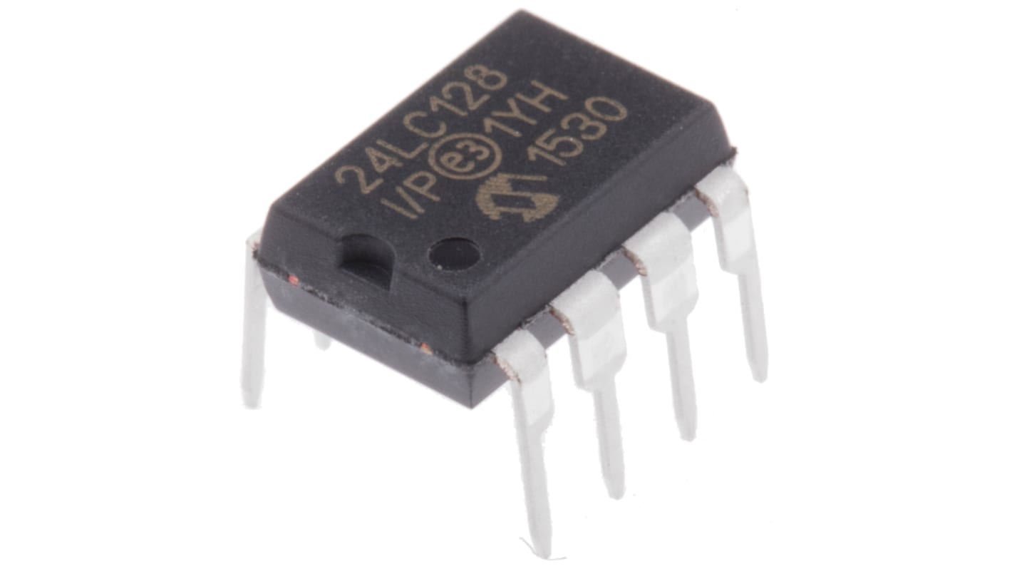 Mémoire EEPROM en série, 24LC128-I/P, 128Kbit, Série-I2C PDIP, 8 broches, 8bit