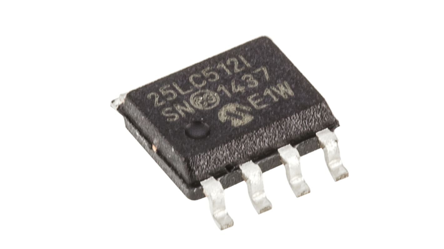 AEC-Q100 Memoria EEPROM serie 25LC512-I/SN Microchip, 512kbit, 64k x, 8bit, Serie SPI, 50ns, 8 pines SOIC