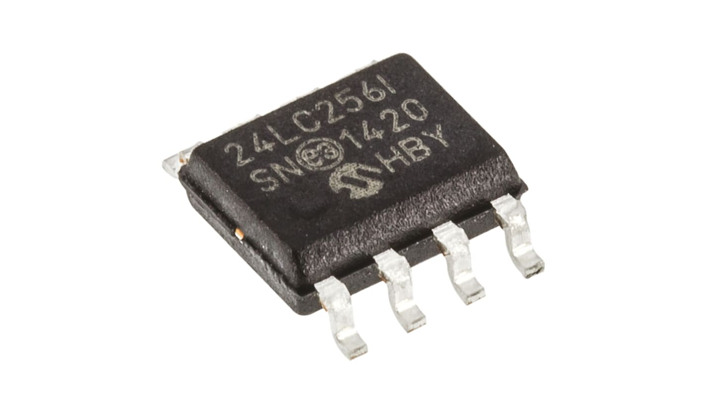 Memoria EEPROM serie 24LC256-I/SN Microchip, 256kbit, Serie I2C, 900ns, 8 pines SOIC