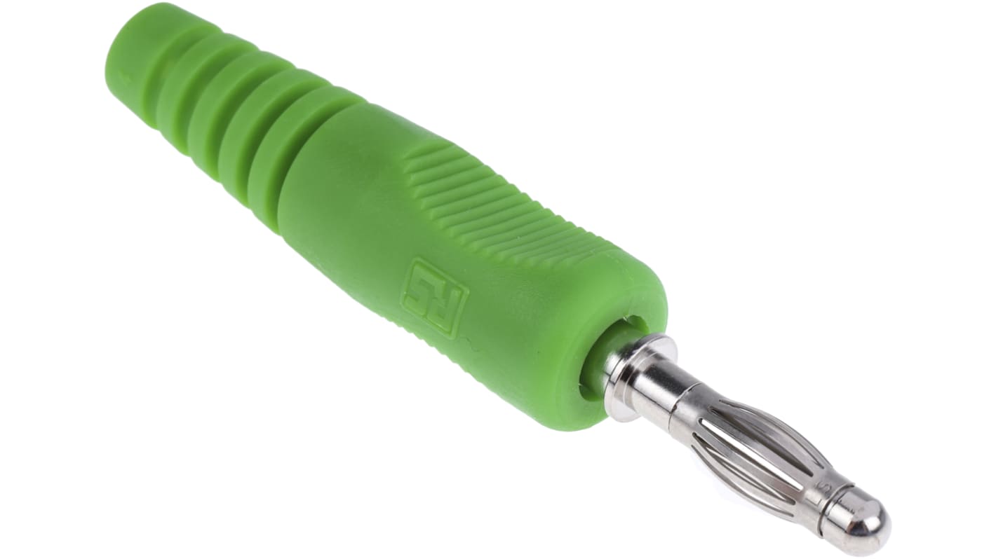 Schutzinger Green Male Banana Plug, 4 mm Connector, 16A, 50V, Nickel Plating