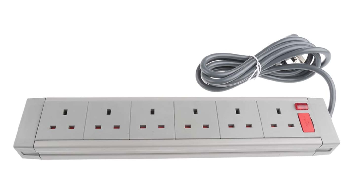 Elosztóaljzat 2m,6 Socket ,Unwound Current Rating 13A,250 V AC,Szürke G típusú – brit