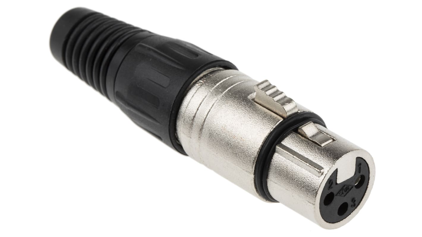 Conector XLR Hembra Recto de 3 pines RS PRO, contactos de Latón revestidos de Plata, 16A, Montaje de Cable