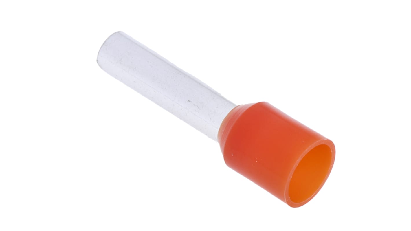 RS PRO Insulated Crimp Bootlace Ferrule, 12mm Pin Length, 3.2mm Pin Diameter, 4mm² Wire Size, Orange