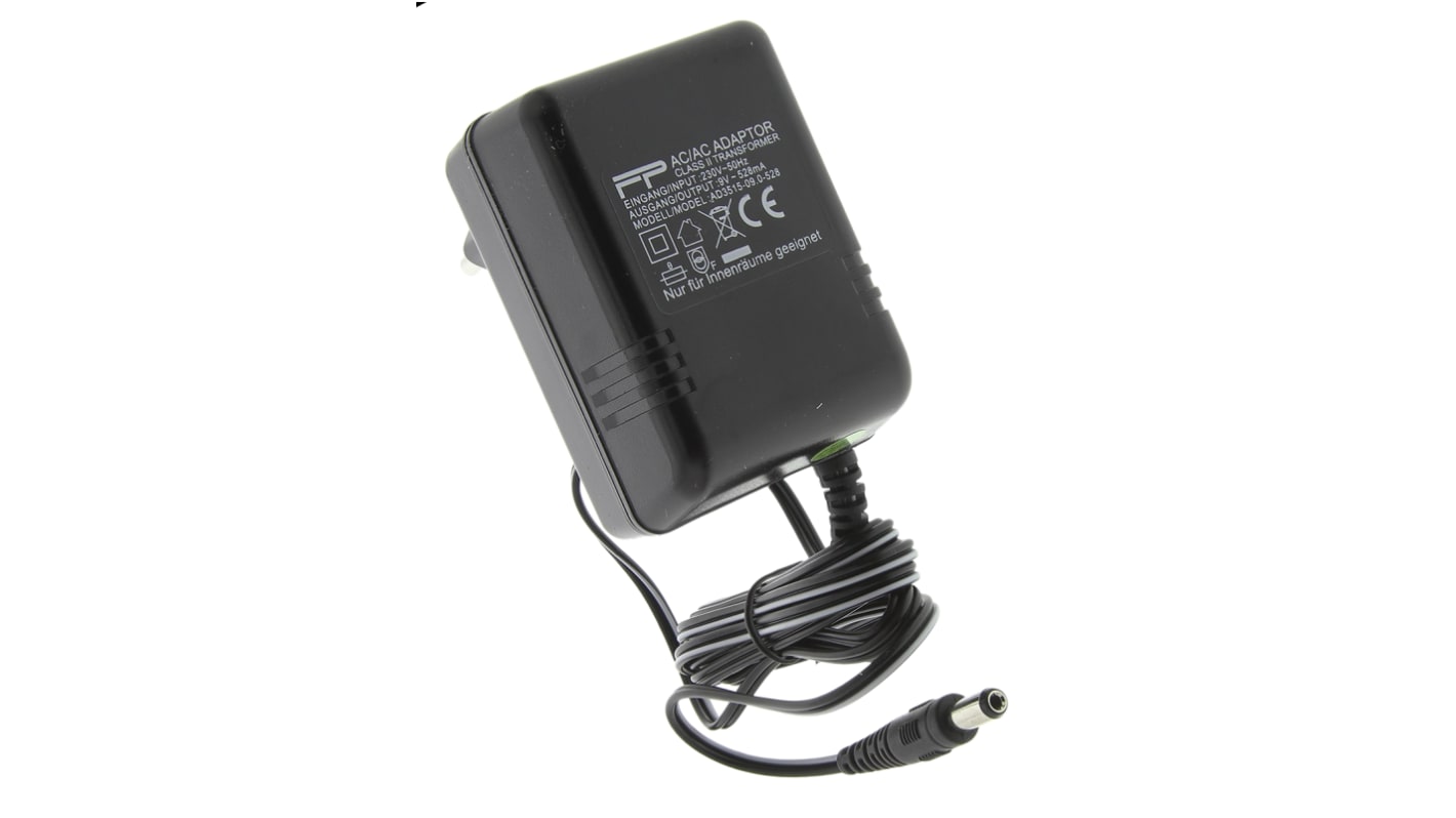 RS PRO 5W Plug In Power Supply 9V ac Output, 528mA Output