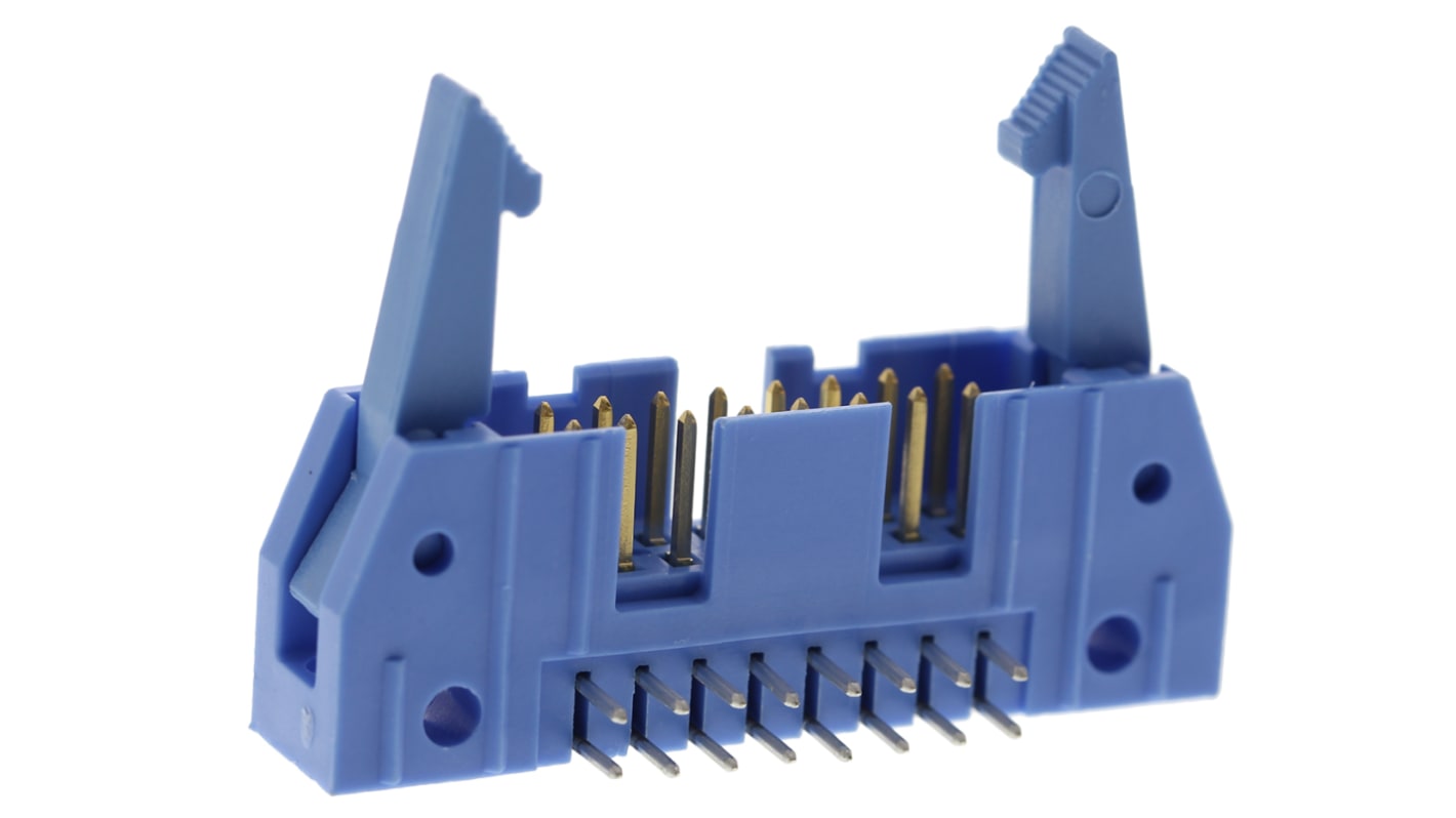 TE Connectivity AMP-LATCH Series Right Angle Through Hole PCB Header, 16 Contact(s), 2.54mm Pitch, 2 Row(s), Shrouded