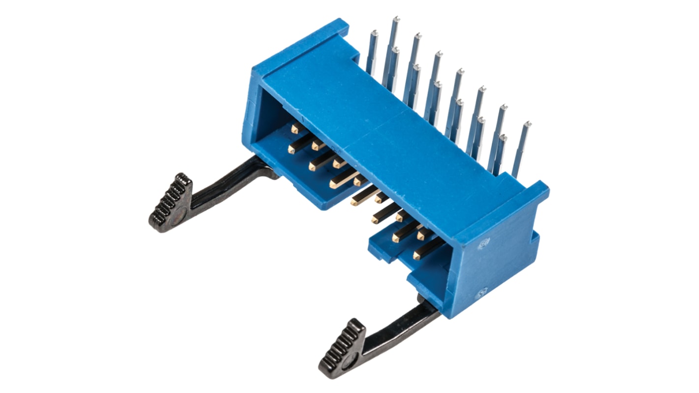 TE Connectivity AMP-LATCH Series Right Angle Through Hole PCB Header, 14 Contact(s), 2.54mm Pitch, 2 Row(s), Shrouded