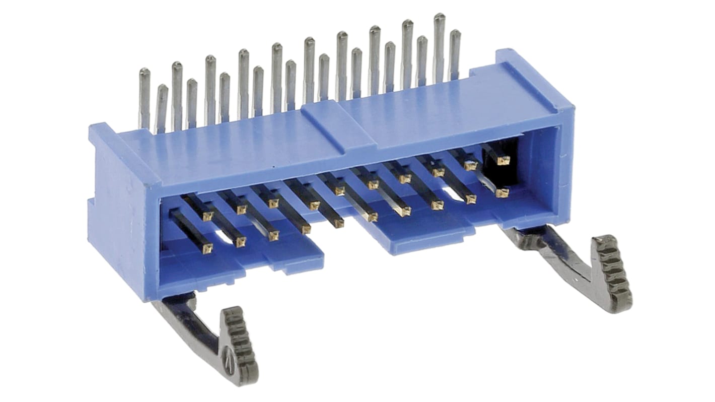 TE Connectivity AMP-LATCH Series Right Angle Through Hole PCB Header, 20 Contact(s), 2.54mm Pitch, 2 Row(s), Shrouded