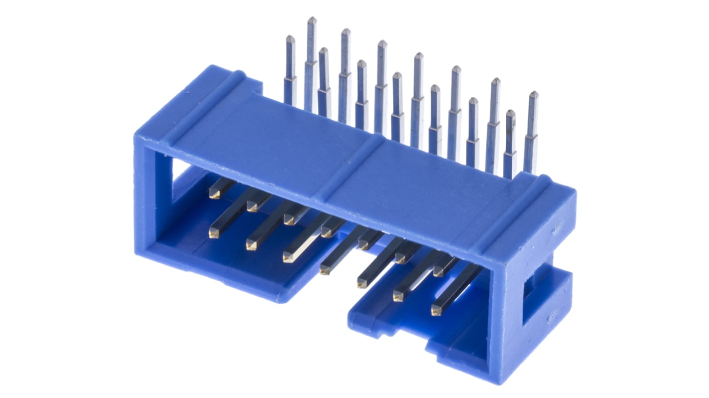 TE Connectivity AMP-LATCH Series Right Angle Through Hole PCB Header, 14 Contact(s), 2.54mm Pitch, 2 Row(s), Shrouded
