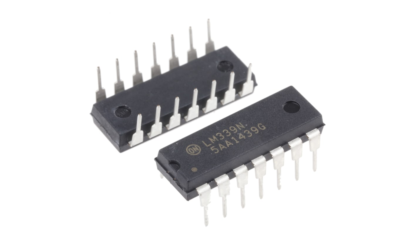 LM339NG onsemi, Quad Comparator, Open Collector O/P, 1.3μs 5 → 28 V 14-Pin PDIP