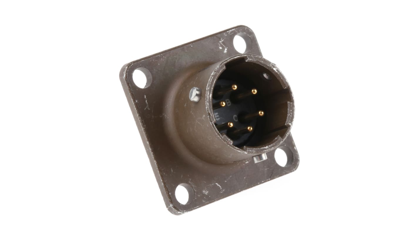 ITT Cannon, KPT 6 Way Box Mount MIL Spec Circular Connector Receptacle, Pin Contacts,Shell Size 10, Bayonet Coupling