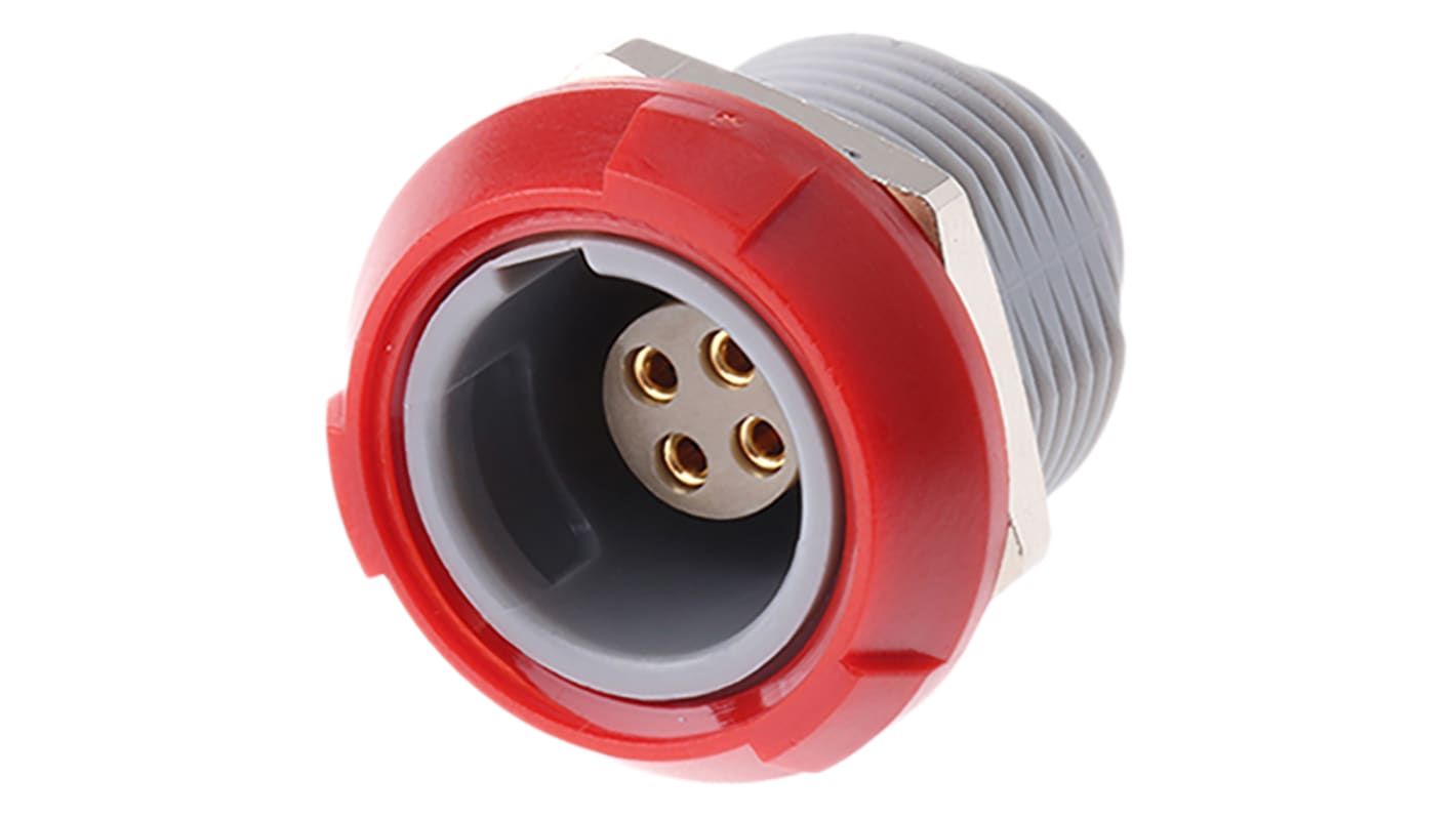 Lemo Circular Connector, 4 Contacts, Panel Mount, Socket, Female, IP50, Redel P Series