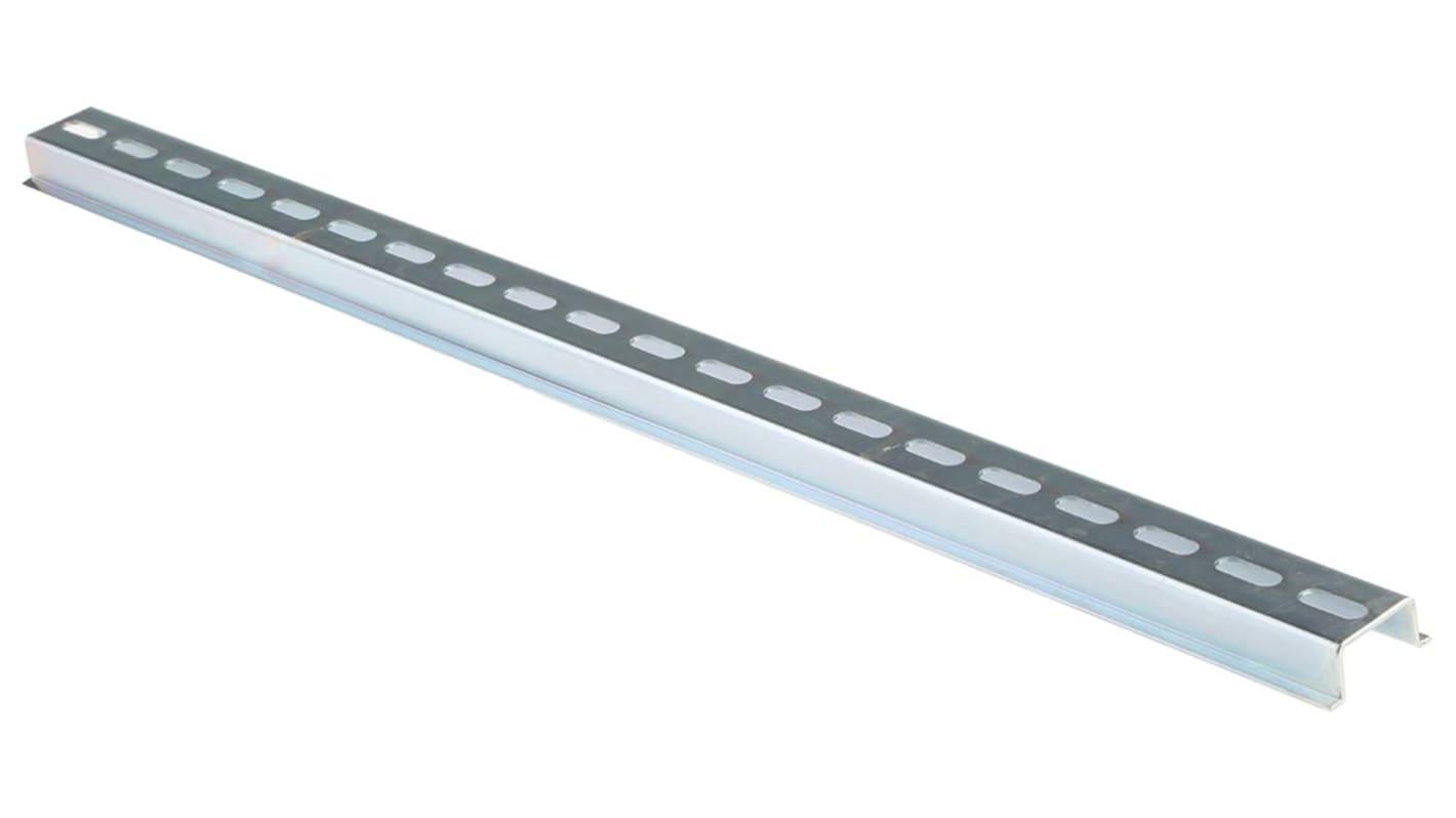 Carril DIN Perforado de Acero RS PRO, dim. 500mm x 35mm x 15mm, rail simétrico profundo