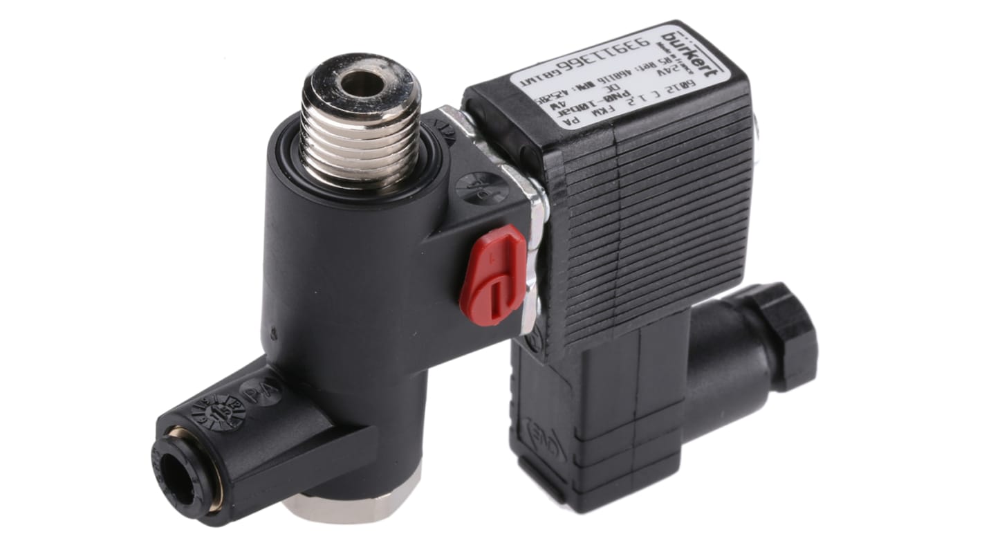 Burkert 6012P, G1/4 Nippel 3/2-Wege Direkt Magnetventil 24 V dc, Öffner