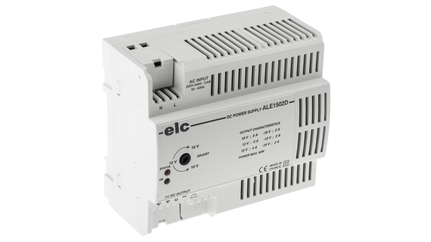 Fuente de alimentación de carril DIN ELC, ALE, 1 salida 12 V dc, 24 V dc, ±15 V dc 2A 60W