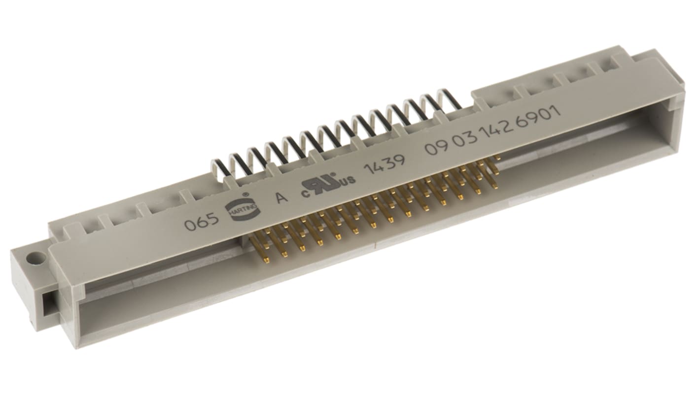 Conector DIN 41612 macho Ángulo de 90° Harting de 42 + 6 contactos, paso 2.54mm, 3 filas, clase C2