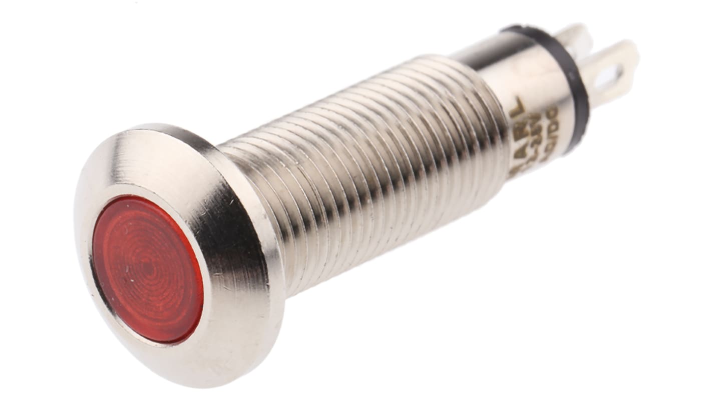 Indicador LED Marl, Rojo, lente prominente, marco Negro, Ø montaje 8.1mm, 12 → 28V, 6 → 16mA, 600mcd, IP67