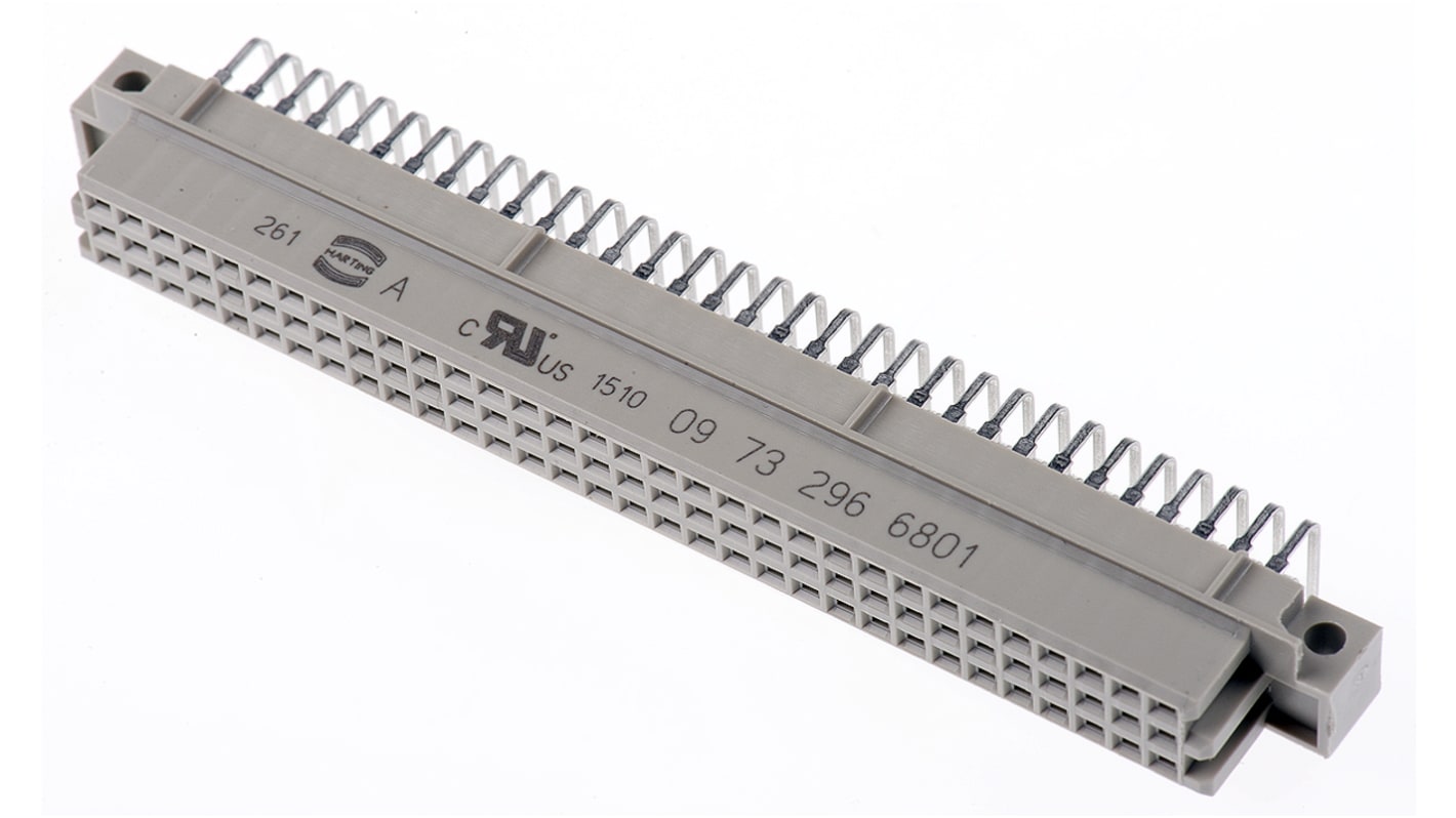 HARTING DIN 41612 csatlakozó, távolság: 2.54mm, 96 érintkező, 3 soros, Derékszögű, Nő, C2 osztály, típus: R Átmenő