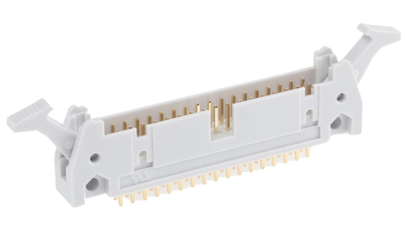 Conector macho para PCB RS PRO de 34 vías, paso 2.54mm, para soldar, Montaje en orificio pasante