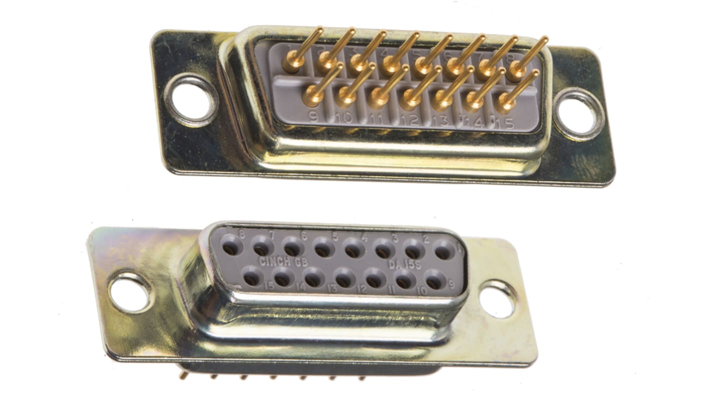 Konektor PCB D-Sub, počet kontaktů: 15, orientace těla: přímý, Montáž na panel, rozteč: 2.74mm, Samice, 750 V AC, 5A