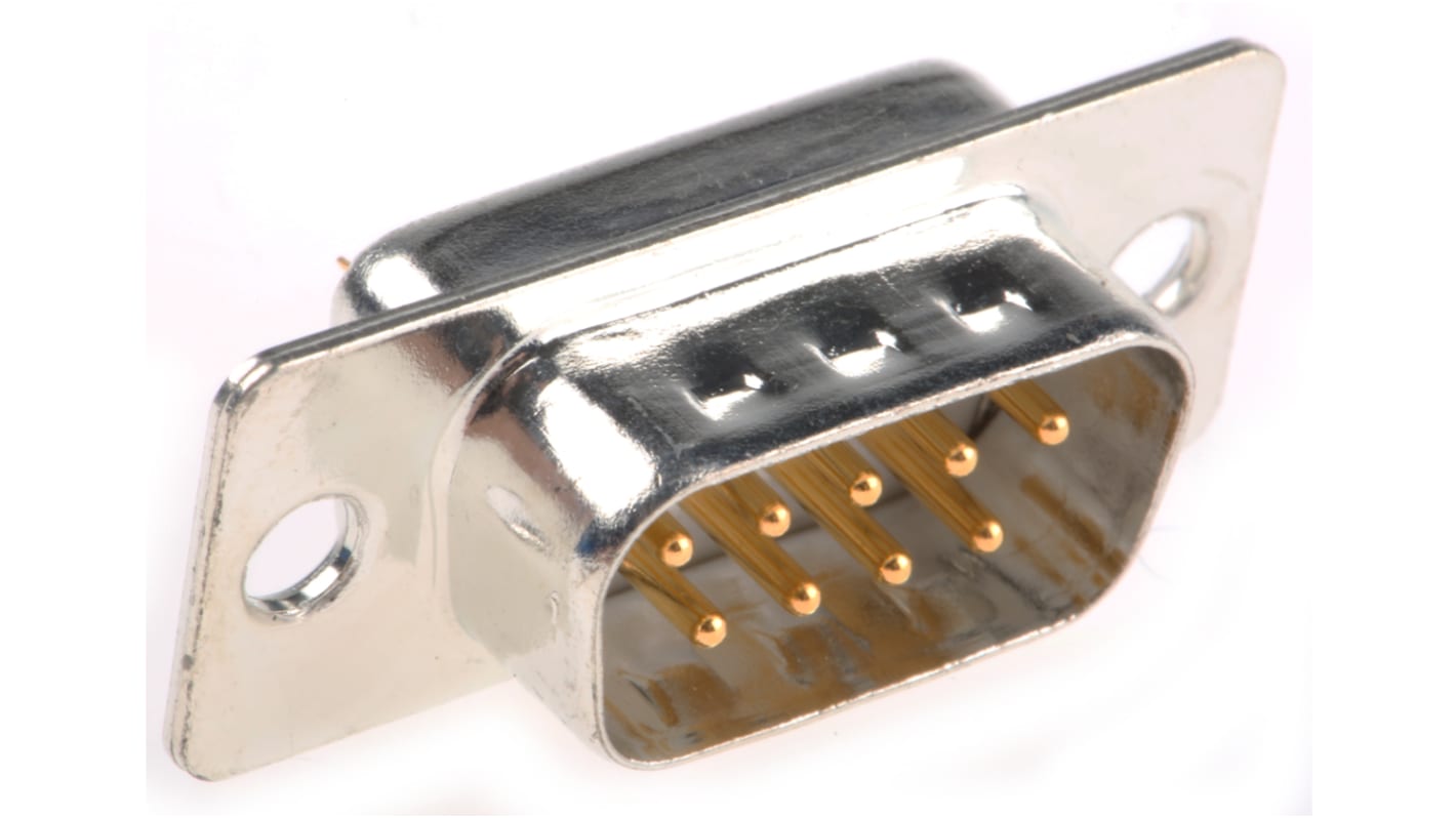 Konektor D-Sub, rozteč: 2.74mm, orientace těla: Rovný, počet kontaktů: 9, Montáž na panel, Samec Standardní E, 750 V