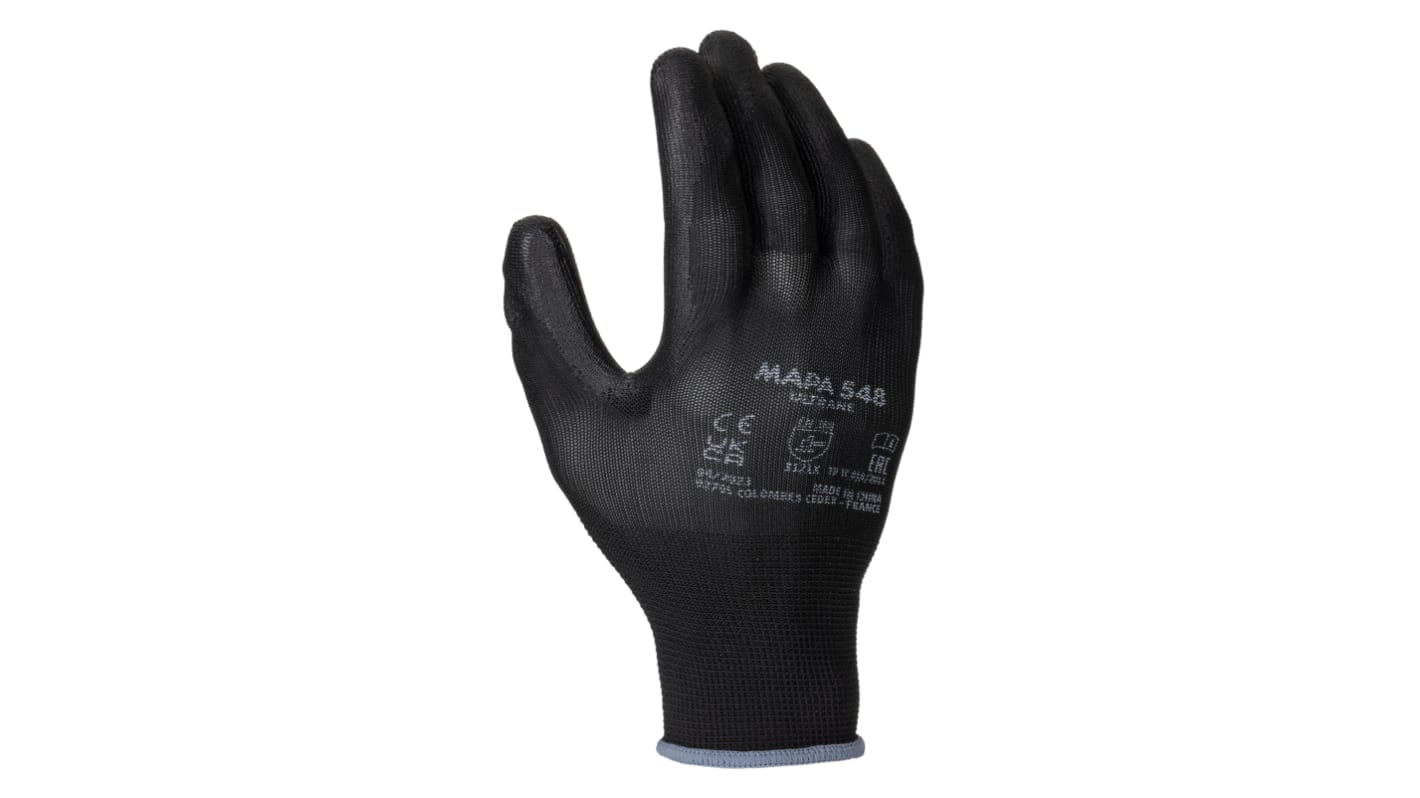 Mapa Spontex ULTRANE 548 Black Polyurethane General Purpose Work Gloves, Size 9, Large, Polyurethane Coating