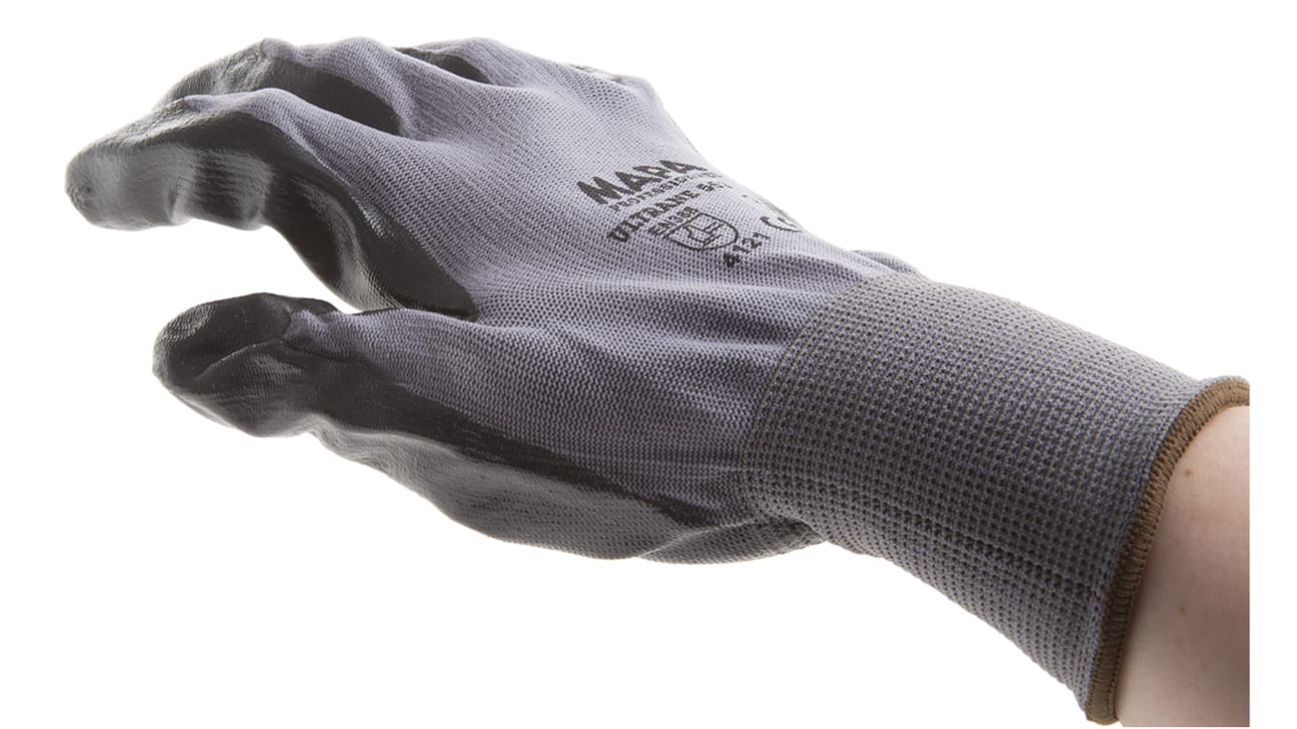 Mapa Ultrane Black Nylon General Purpose Reusable Gloves, Size 10, Large, Nitrile Coating