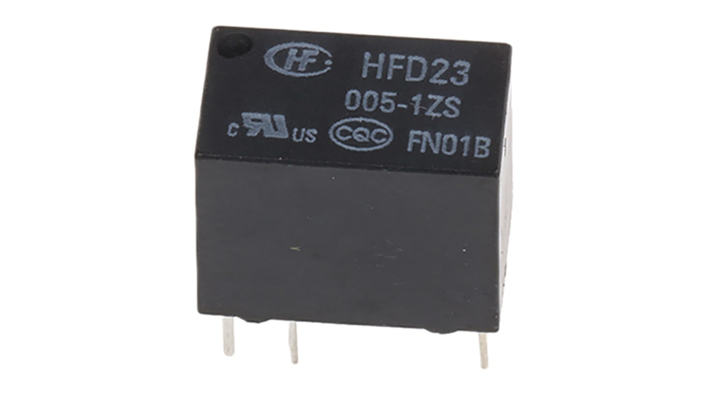 Jelrelé SPDT, Nyomtatott áramkörre szerelhető, 2 A, 5 V cc, használható:(Jel) alkalmazásokhoz