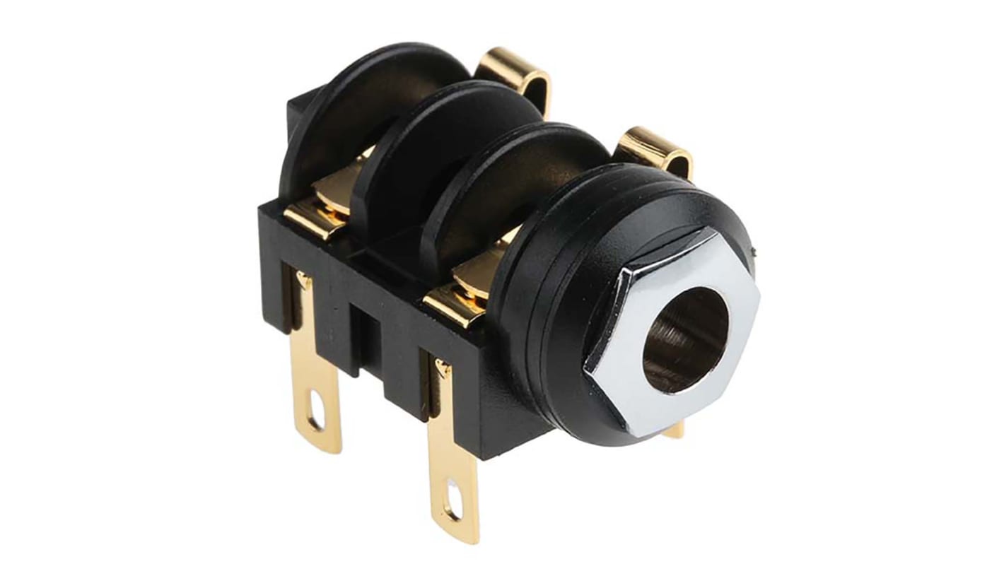 Conector jack mono de 6.35 mm Ángulo de 90° Hembra RS PRO, Montaje en Panel