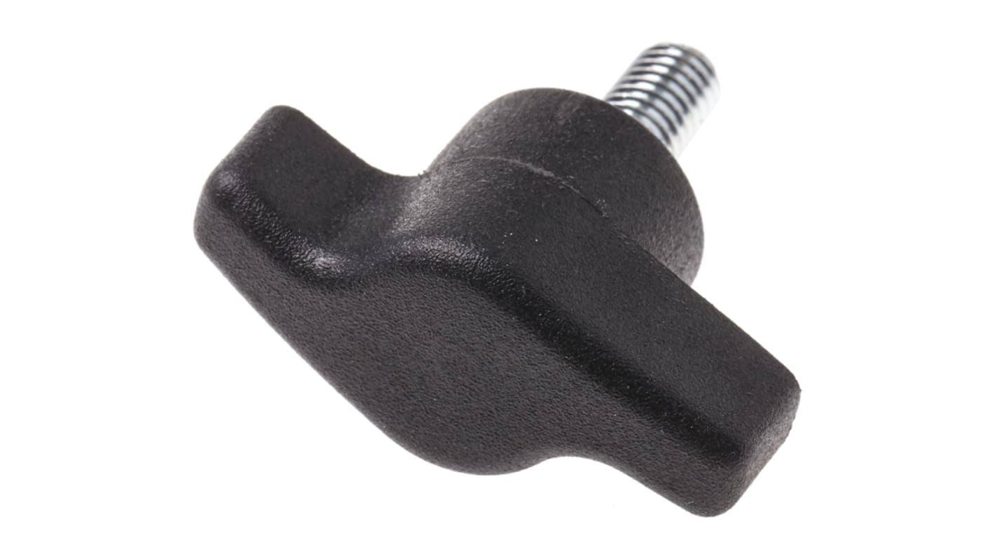 RS PRO Black Wing Clamping Knob, M6, Threaded Stud