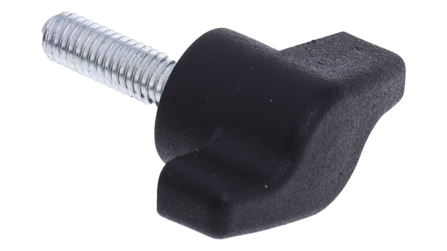 RS PRO Black Wing Clamping Knob, M6, Threaded Stud