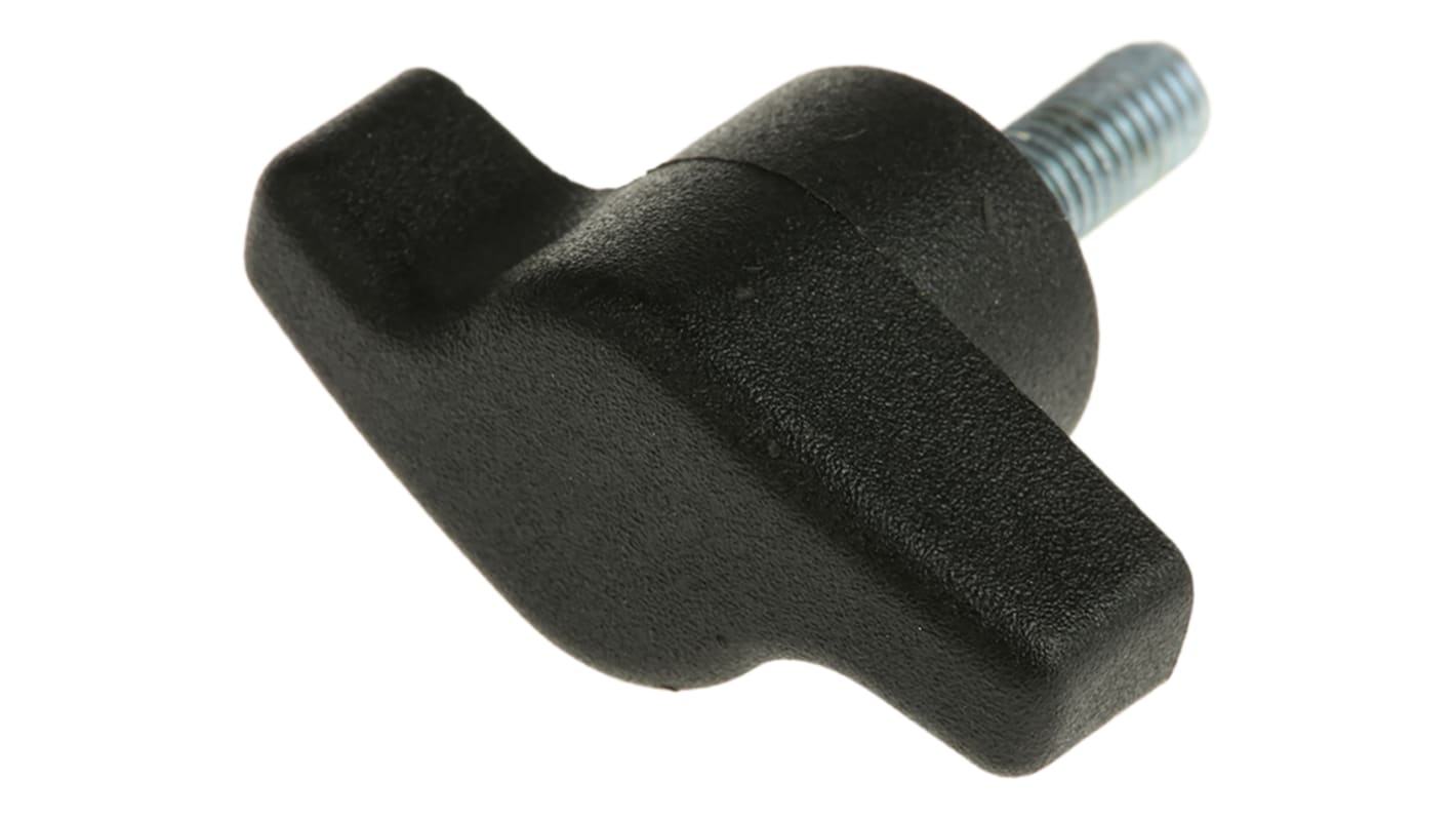 RS PRO Black Wing Clamping Knob, M5, Threaded Stud RS