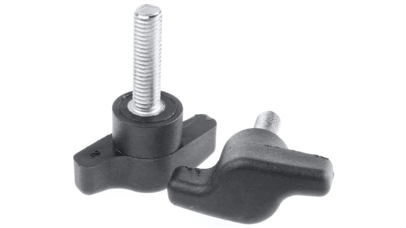 RS PRO Black Wing Clamping Knob, M8, Threaded Stud RS