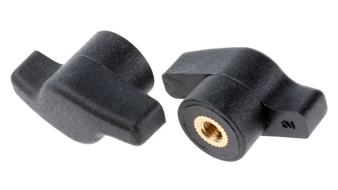 RS PRO Black Wing Clamping Knob, M5, Threaded Hole RS