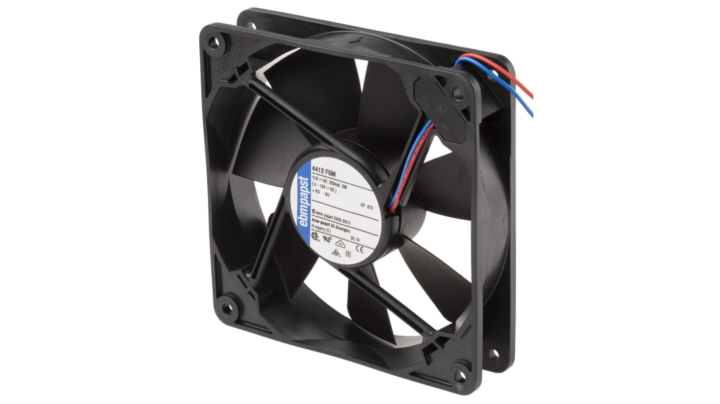 Axiální ventilátor, řada: 4400 F DC, 119 x 119 x 25mm, průtok vzduchu: 140m³/h 3.2W 12 V DC